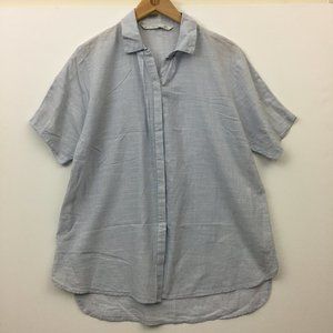 Zara Womens Size S Button Up Shirt Short Sleeve Light Blue Cotton Blend